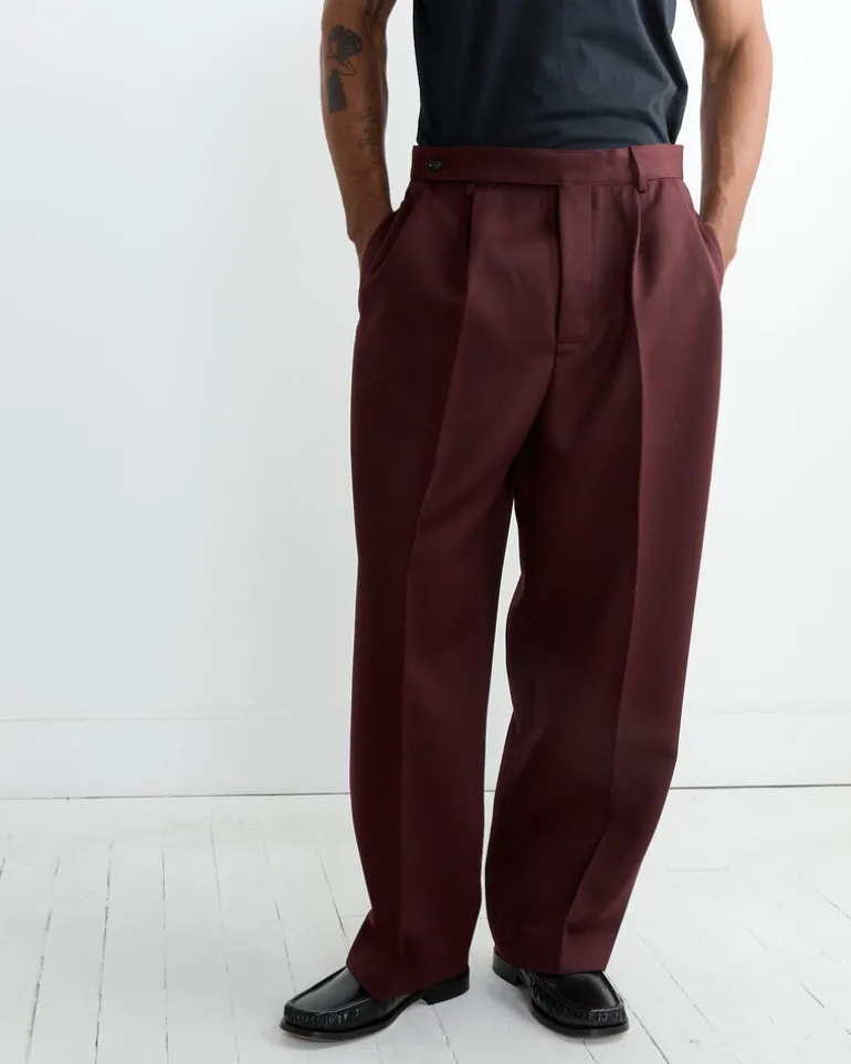 Riding Twill Braided Trouser in Burgundy