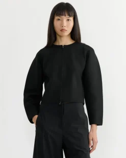 Rounded Zip-Up Cardigan in Black
