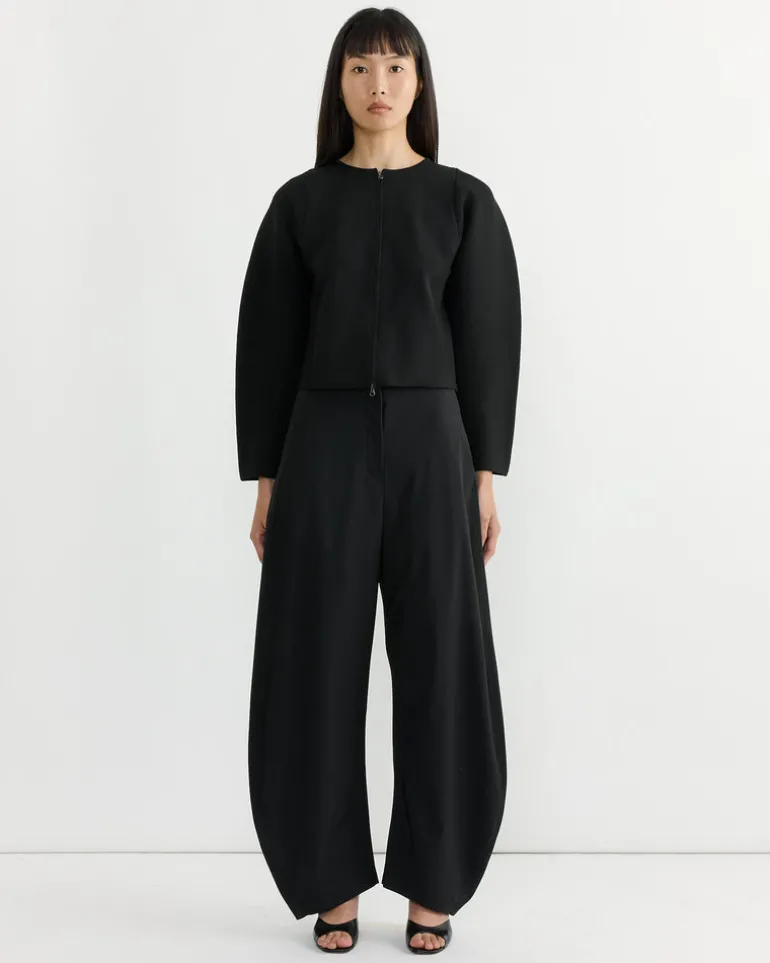 Rounded Zip-Up Cardigan in Black