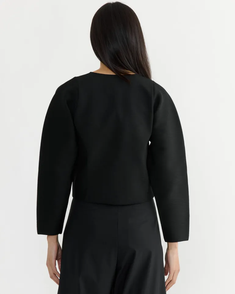 Rounded Zip-Up Cardigan in Black