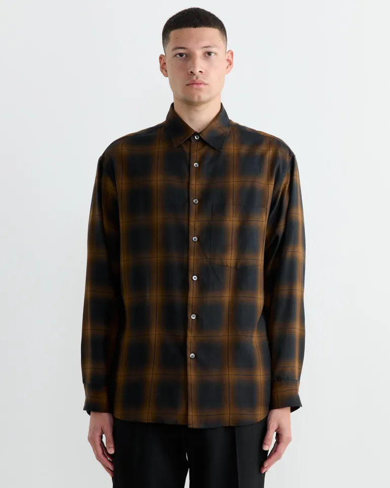 Routine Shirt in Tencel Ombre Plaid Brown