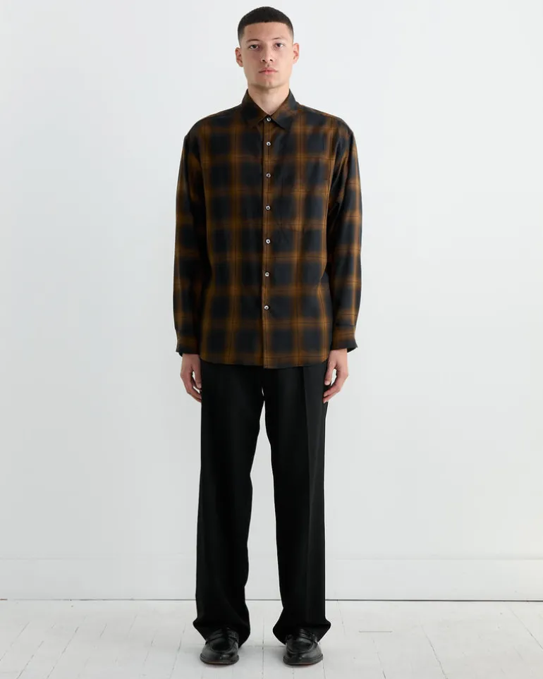 Routine Shirt in Tencel Ombre Plaid Brown