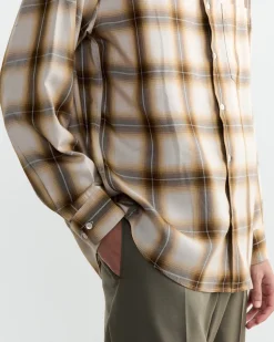 Routine Shirt in Tencel Ombre Plaid Beige