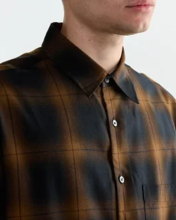 Routine Shirt in Tencel Ombre Plaid Brown