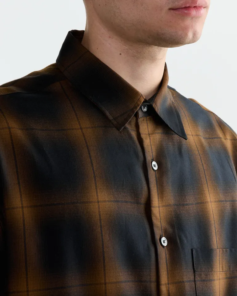 Routine Shirt in Tencel Ombre Plaid Brown