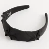Satin Smocked Flower Headband in Black
