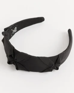 Satin Smocked Flower Headband in Black
