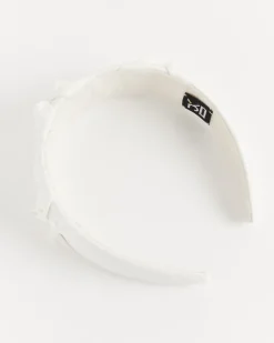 Satin Smocked Flower Headband in White
