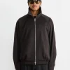 Satin Zip Up Short Jacket in Dark Brown