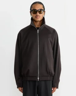Satin Zip Up Short Jacket in Dark Brown