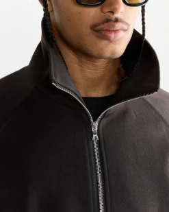 Satin Zip Up Short Jacket in Dark Brown