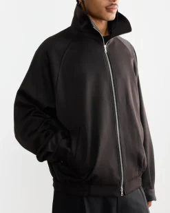 Satin Zip Up Short Jacket in Dark Brown