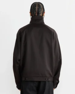 Satin Zip Up Short Jacket in Dark Brown