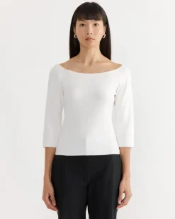 Scoop Neck Knit Top in White
