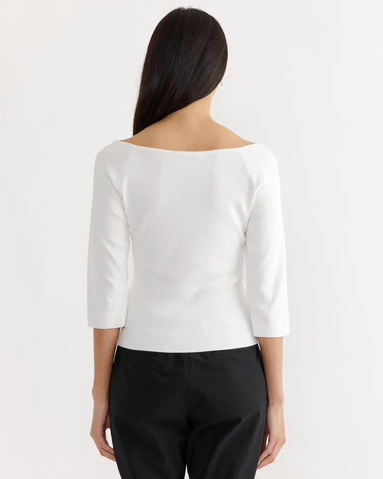 Scoop Neck Knit Top in White