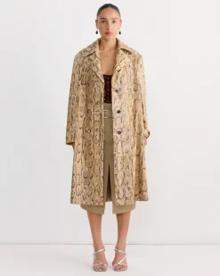 Sequin Snake Coat in Beige