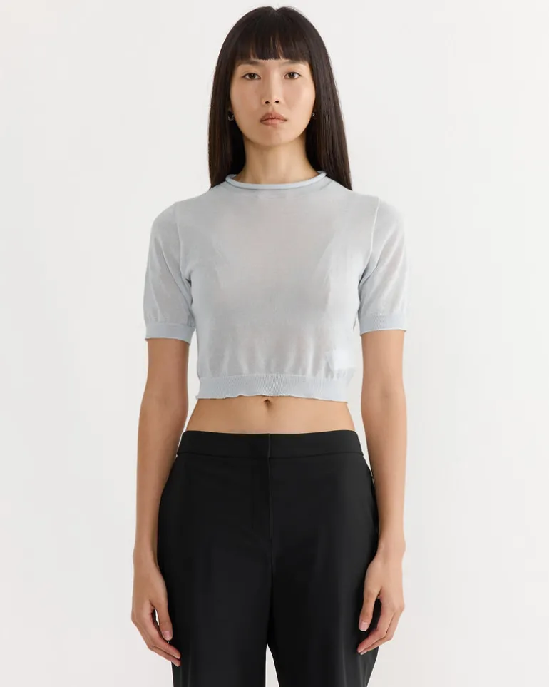 Sheer Cropped Knit in Blue