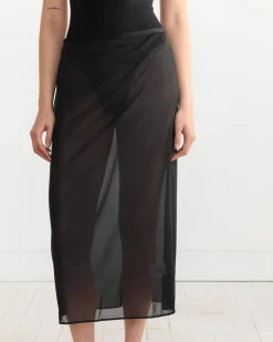 Sheer Maxi Pencil Skirt in Black