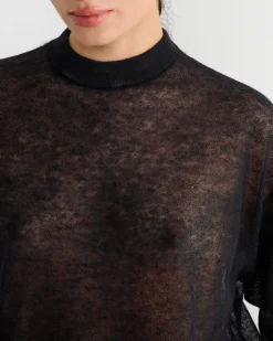 Sheer Sweater Crewneck Easy Pullover in Dark Navy