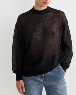 Sheer Sweater Crewneck Easy Pullover in Dark Navy