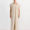 Shirred Jumpsuit in Oyster