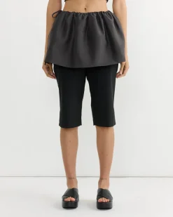 Shirring Organza Belt Skirt in Charcoal
