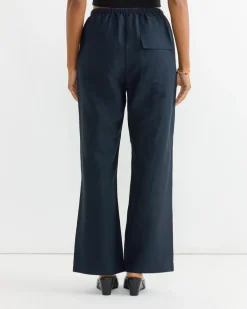 Silk Linen Drawstring Pant in Dark Navy