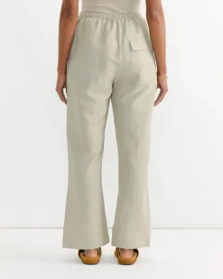Silk Linen Drawstring Pant in Light Khaki