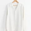 Silk Linen Open Collar Shirt in Ecru