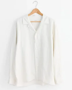 Silk Linen Open Collar Shirt in Ecru