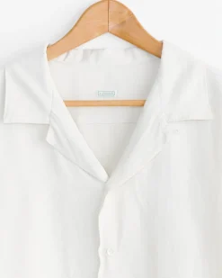 Silk Linen Open Collar Shirt in Ecru