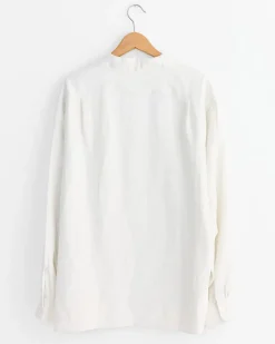 Silk Linen Open Collar Shirt in Ecru