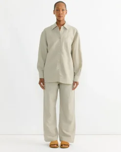 Silk Linen Oversized Shirt in Light Khaki