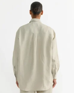 Silk Linen Oversized Shirt in Light Khaki