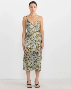 Silk Slip Dress in Khaki