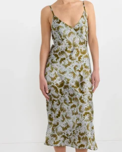 Silk Slip Dress in Khaki