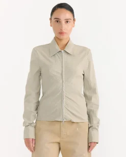 Slim Zip Shirt in Dry Grass