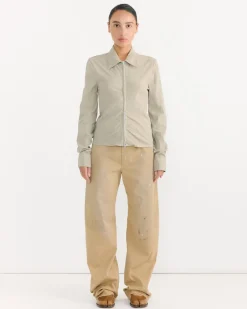 Slim Zip Shirt in Dry Grass