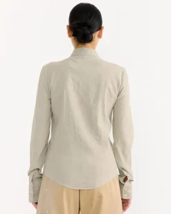 Slim Zip Shirt in Dry Grass
