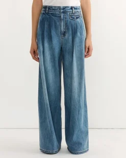 Spring Tripe Pleat Pant in Classic Blue