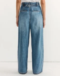 Spring Tripe Pleat Pant in Classic Blue