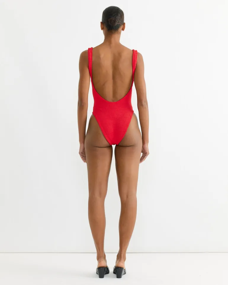 Square Neck Swimsuit in Red