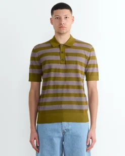 Stripe Knit Polo in Olive