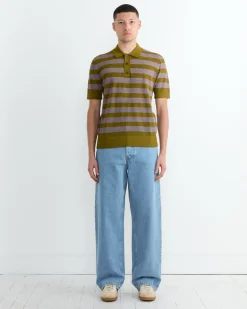 Stripe Knit Polo in Olive