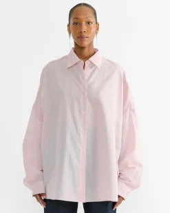 Striped Cocoon Shirt in Light Pink