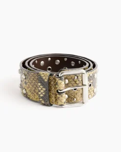 Studded Leather Belt in Beige