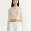 Summer Cashmere Crew Neck Cardigan in Ivory White