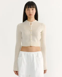 Summer Cashmere Crew Neck Cardigan in Ivory White