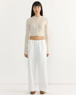 Summer Cashmere Crew Neck Cardigan in Ivory White