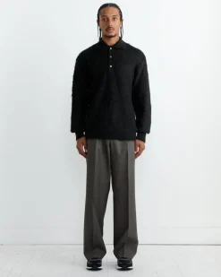 Super Kid Mohair Knit Polo Sweater in Black